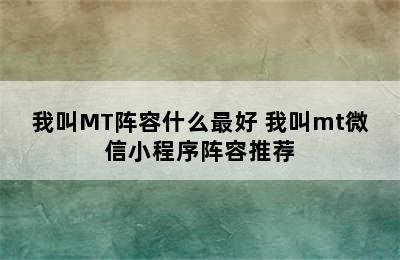 我叫MT阵容什么最好 我叫mt微信小程序阵容推荐